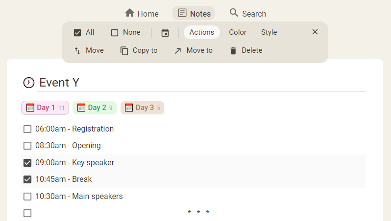 action on multiple items