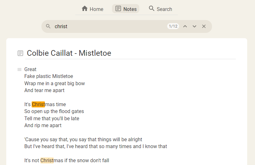 finding keywords within a note