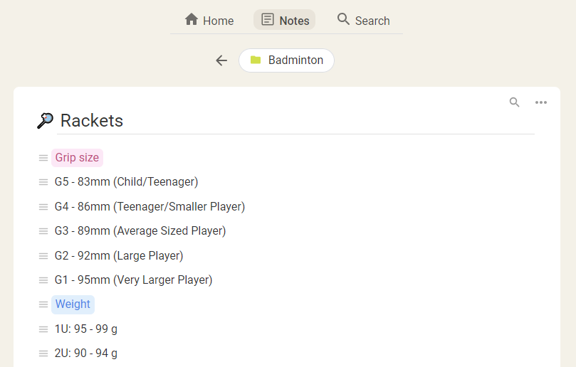items with short notes